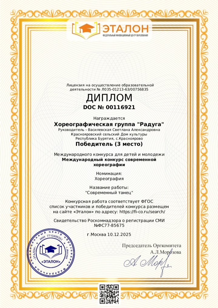 ТОС “Дружба” 10 декабря участие в международном конкурсе современной хореографии Номинация: Хореография Название работы «Современный танец» Победитель 3 место